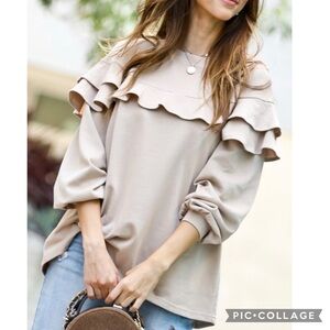 Deep Cream/Beige Top w/a Ruffle